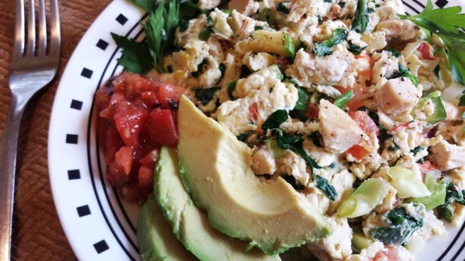 TMAC Egg Scramble with fresh avocado and salsa