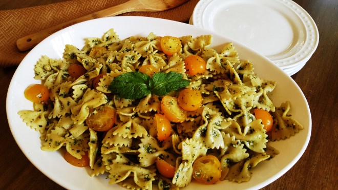 Mint and basil pesto pasta